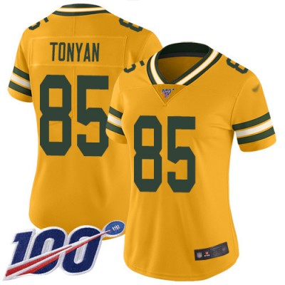 Nike Green Bay Packers #85 Robert Tonyan Gold Women's Stitched NFL Limited Inverted Legend 100th Season Jersey